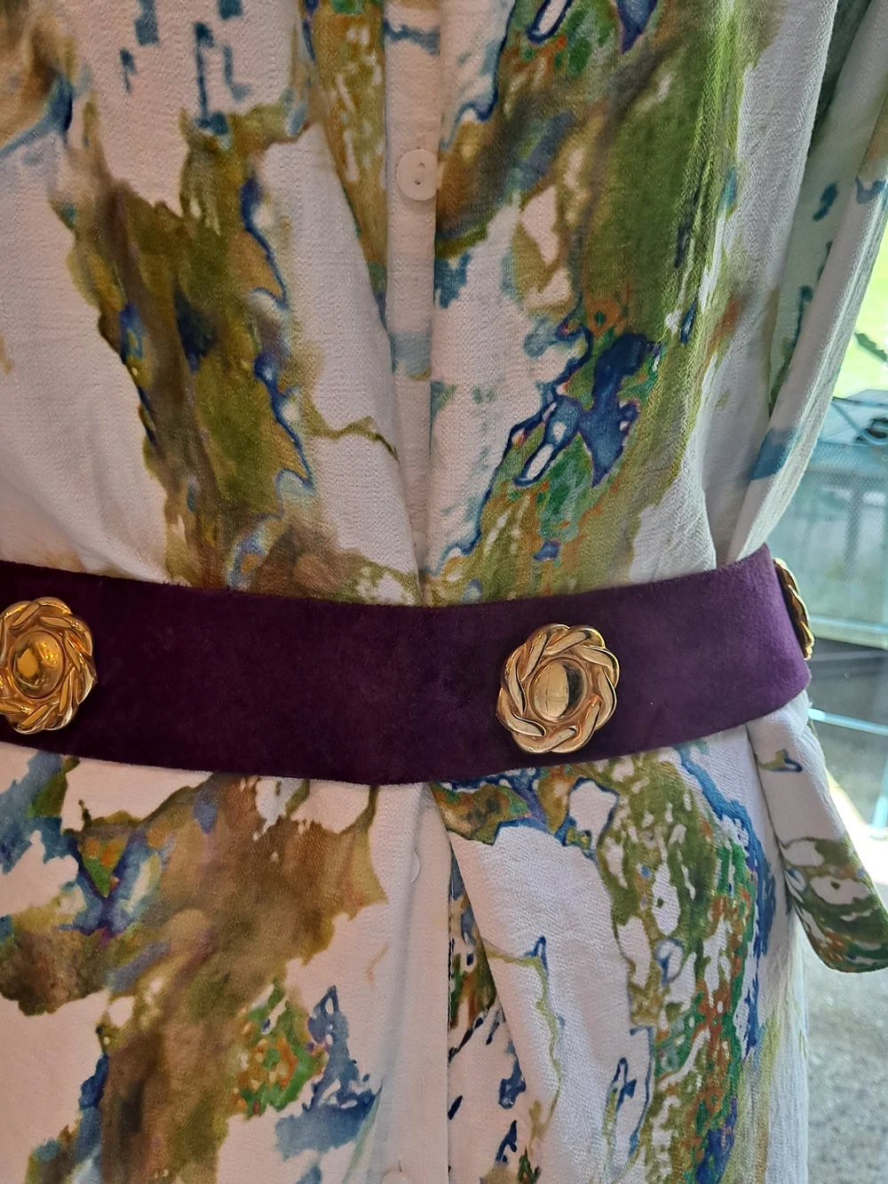 Patricia Smith Designer For JE Desiree Purple Suede Belt Gold Accents 80s 90s